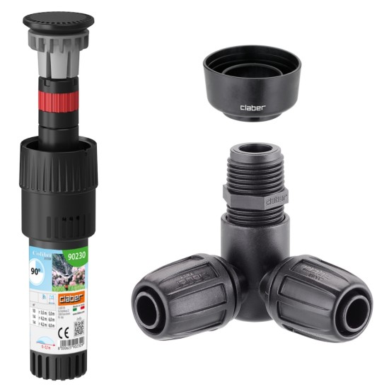 Claber 90230 90° Pop-Up Sprinkler Bundle, Corner Connector & Collar Guard