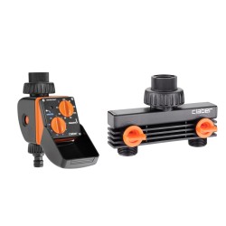 Claber 8423 Aquauno Select Water Timer & Double Tap Connector Bundle Claber 8423 Aquauno Select Water Timer & Double Tap Connector Bundle